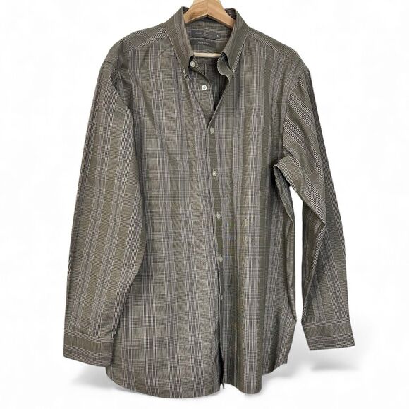 Daniel Cremieux men's button-down shirt size L in brown plaid no-iron cotton - Picture 2 of 4